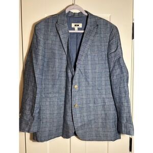 Joseph‎ Abboud Mens XL Blue Plaid Linen Blend Sport Coat Blazer Jacket